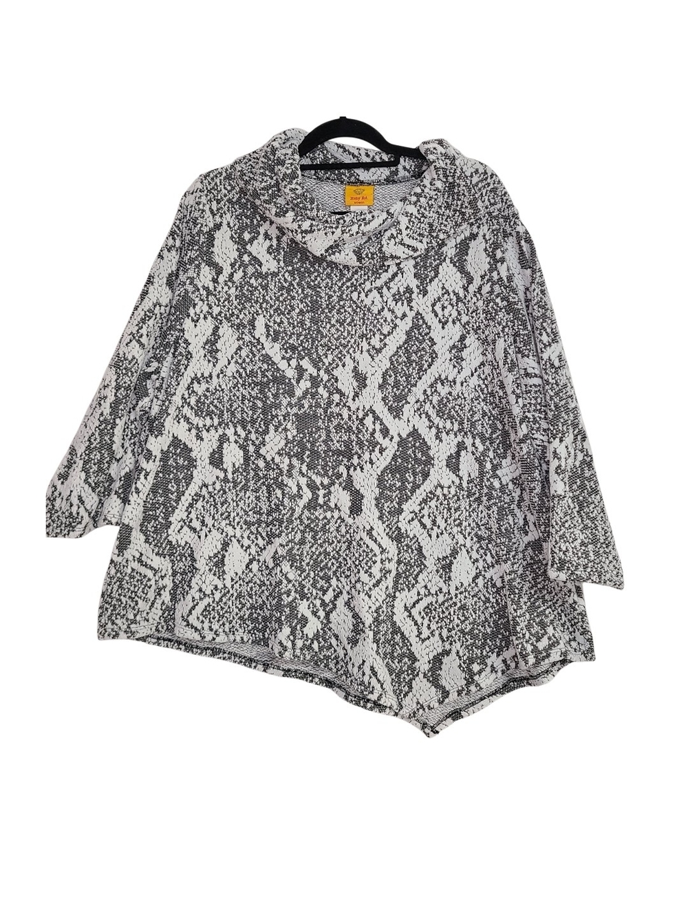 Ruby Rd Black Gray White Snake Print Cowl Neck Asymmetrical Tunic Sweater 3X